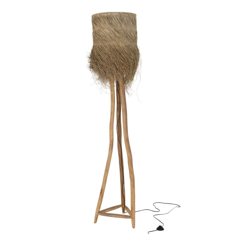 Stojací lampa z teakového dřeva a stínidlem z trávy Rafi grass - Ø 42*175 cm/ E27/ 70W