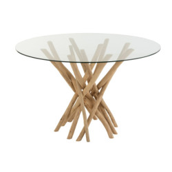 Jídelní kulatý dřevěný stůl se skleněnou deskou Branches - Ø120*75 cm