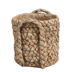Hnědý cementový květináč s pleteným vzorem z listů Leavia - 20*22*21cm