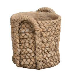 Hnědý cementový květináč s pleteným vzorem z listů Leavia - 26*28*27cm