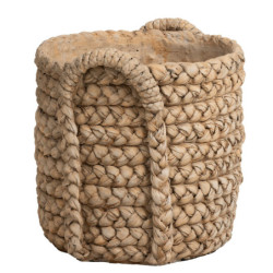 Hnědý cementový květináč s pleteným vzorem z listů Leavia - 32*34*31cm