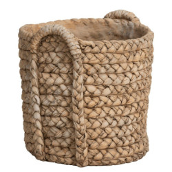Hnědý cementový květináč s pleteným vzorem z listů Leavia - 37*38*38cm