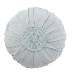 Pomněnkový kulatý bavlněný polštář s krajkou Lace blue - Ø 40*11cm