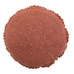 Hnědý kulatý bavlněný polštář s krajkou Lace brown - Ø 38*12cm