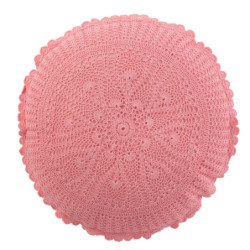 Růžový kulatý bavlněný polštář s krajkou Lace pink - Ø 38*12cm