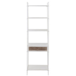 Bílý antik kovový policový regál se šuplíkem Valio White - 55*37*185cm