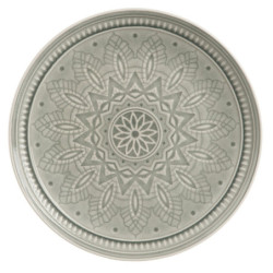 Světle šedý keramický servítovací talíř s ornamentem Boho grey L - Ø 33cm