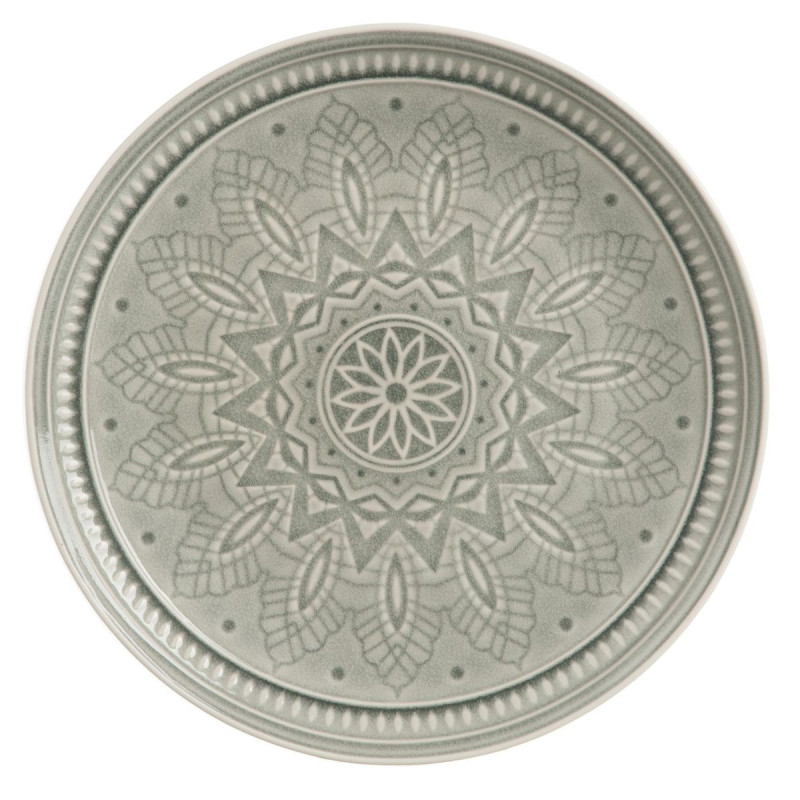 Světle šedý keramický servítovací talíř s ornamentem Boho grey L - Ø 33cm