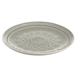 Světle šedý keramický servítovací talíř s ornamentem Boho grey L - Ø 33cm
