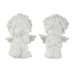 Set 2ks bílých andílků se stříbrnou patinou - 9*7*14cm