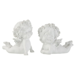 Set 2ks bílých andílků se stříbrnou patinou - 14*7*11cm