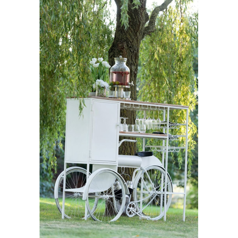 Bílý antik retro bar kolo na skleničky a 9lahví vína Bicycle - 173*64*119 cm
