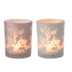 2ks růžový a modrý skleněný svícen na čajovou svíčku Sakura - Ø 10*12cm