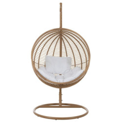Závěsné béžové zahradní ratanové křeslo Lounge Beige -119*110*193 cm