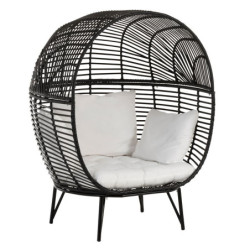 Černé ratanové zahradní křeslo Lounge Black Oval - 115*110*148 cm