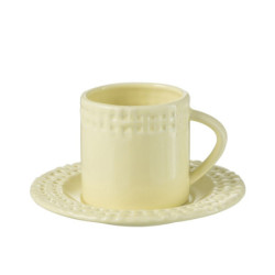 Žlutý keramický šálek s podšálkem Hella Yellow - 14*14*9 cm