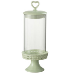 Zelená keramická dóza na noze s víkem Hella Pastel Green M - Ø 11*31cm