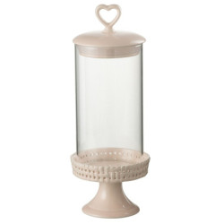 Růžová keramická dóza na noze s víkem Hella Pastel Pink M - Ø 11*31cm
