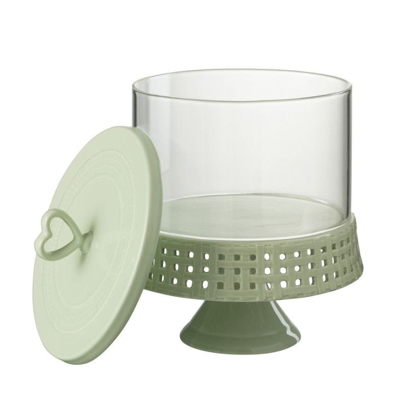 Zelená keramická dóza na noze s víkem Hella Pastel Green L - Ø 21*31cm