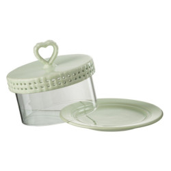 Zelený keramický servírovací podnos s poklopem Hella Pastel Green - Ø16*13 cm
