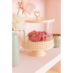Růžová keramická dóza na noze s víkem Hella Pastel Pink L - Ø 21*31cm