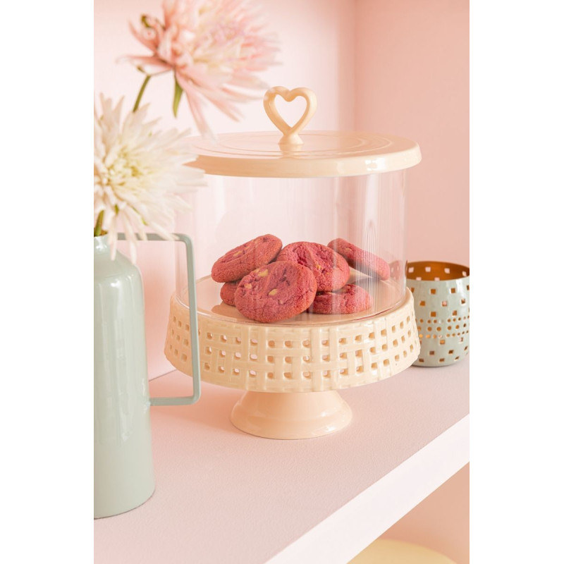 Růžová keramická dóza na noze s víkem Hella Pastel Pink L - Ø 21*31cm