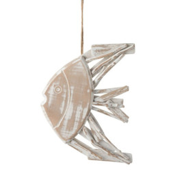 Dřevěná dekorace ryba na provázku s bílou patinou Fish flat - 22*4*28cm