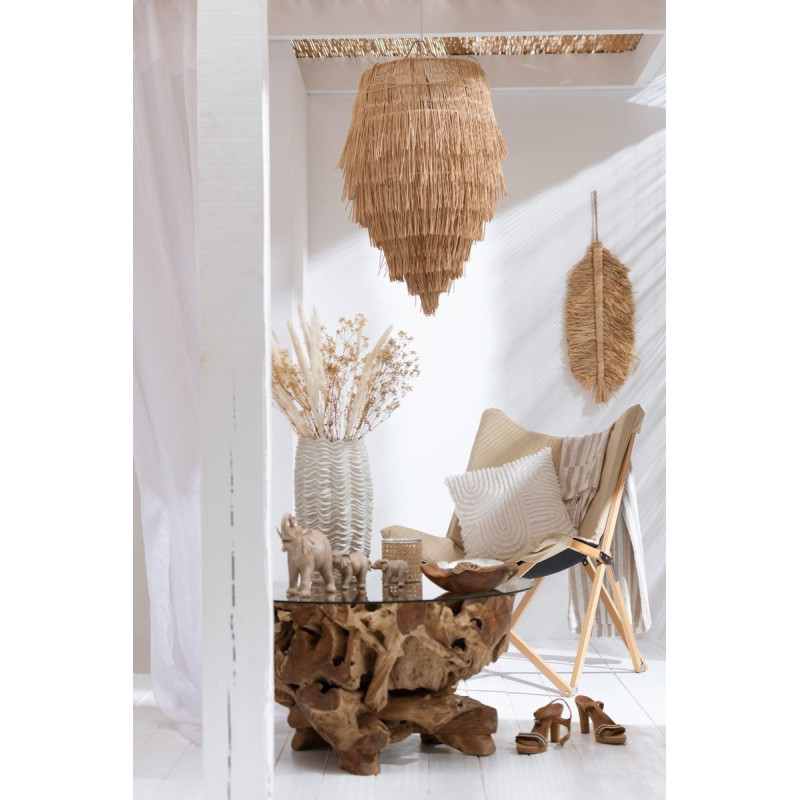 Přírodní coffee stůl z teakového dřeva a skleněnou deskou na kmeni Raoul teak - Ø100*45cm