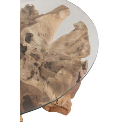 Přírodní coffee stůl z teakového dřeva a skleněnou deskou na kmeni Raoul teak - Ø100*45cm