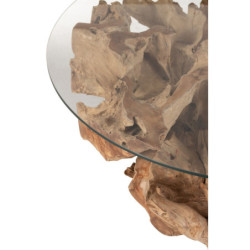 Přírodní coffee stůl z teakového dřeva a skleněnou deskou na kmeni Raoul teak - Ø100*45cm