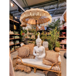 Béžový jutový slunečník s dřevěnou tyčí a třásněmi Boho - ∅165*267 cm