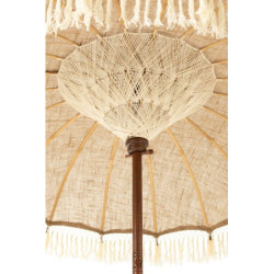 Béžový jutový slunečník s dřevěnou tyčí a třásněmi Boho - ∅165*267 cm