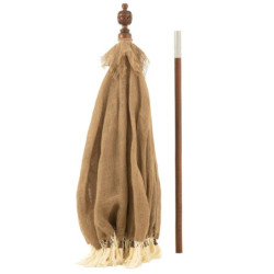 Béžový jutový slunečník s dřevěnou tyčí a třásněmi Boho - ∅165*267 cm