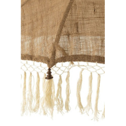 Béžový jutový slunečník s dřevěnou tyčí a třásněmi Boho - ∅165*267 cm