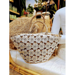 Plážová pletená taška s kytičkovou krajkou Beach Bag Flower - 54*24*30cm