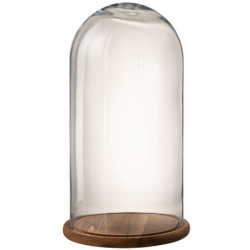 Hnědý dřevěný podnos se skleněným poklopem Bell Jar - Ø 33*60 cm