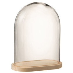 Přírodní dřevěný oválný podnos se skleněným poklopem Bell Jar - 33*19*42 cm