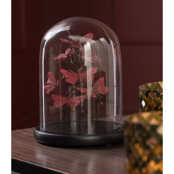 Dekorativní podnos s vínovými motýlky a skleněným poklopem Butterflies - Ø 23*29cm
