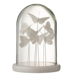 Dekorativní podnos s bílými motýlky a skleněným poklopem Butterflies - Ø 18*26cm