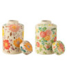 2ks béžová keramická dóza s květy Lacy Flower - Ø21*33cm