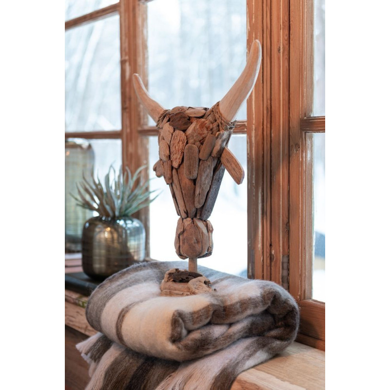 Dřevěná dekorace hlava býka na noze Bull Head - 41*15*59cm