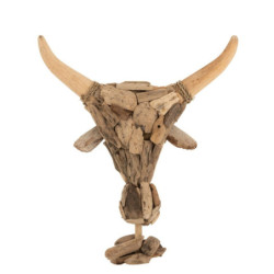 Dřevěná dekorace hlava býka na noze Bull Head - 41*15*59cm