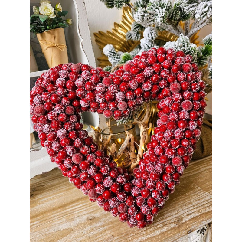 Dekorativní věnec ve tvaru srdce z červených bobulí Berries - 30*6*30cm