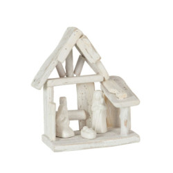 Bílý dřevěný Betlém s porcelánovými postavičkami Nativity wood - 16*10*19 cm