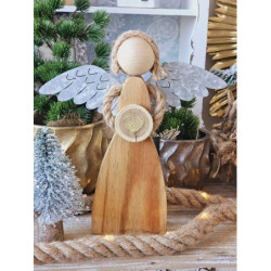 Přírodní dřevěný anděl se srdíčkem Heart gold - 23*5*26cm