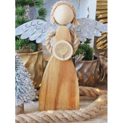 Přírodní dřevěný anděl se srdíčkem Heart gold - 23*5*26cm