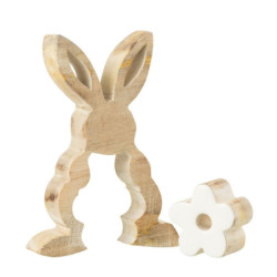 Dřevěná dekorace králíček s kytičkou - 9*3*14 cm