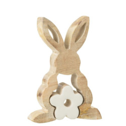 Dřevěná dekorace králíček s kytičkou - 9*3*14 cm