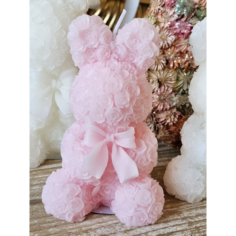 Růžová růžičková svíčka ve tvaru králíčka Rabbi Rose - 7*7*12 cm/ 8h