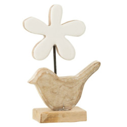 Dřevěná dekorace ptáček s bílou květinou - 12*5*19 cm